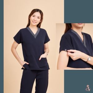 scrubvet [รุ่น SLIM]: เสื้อสครับสีกรม (เฉพาะเสื้อ)