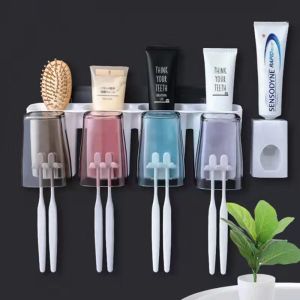 GM Colorful Cup Toothbrush Holder Automatic Toothpaste Free Punching Wall-mounted Storage