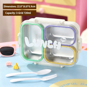 304 stainless steel insulated lunch box suitable for students and office workers microwave-safe with a compartmentalized design.