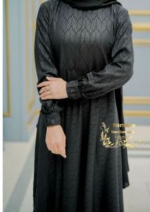 Gamis hermosa wolfis embos motif padi warna hitam-gamis syari wanita busui umbrella 4 meter-gamis