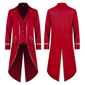 Retro European-style gold-trimmed tailcoat medieval mens long coat Halloween costume for masquerade and role-playing