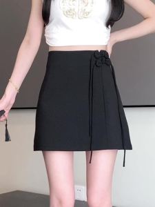 AMMIN 2024ชุดฤดูร้อนใหม่สไตล์จีนหัวเข็มขัดสายรัดสีทึบทรงเอแบบเรียบง่ายกระโปรงสวยหรูกันลื่น