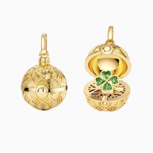 [fenggongshuode] Retro Style Four-leaf Clover Heart-Shaped Frog Open And Close Circular Pendant Necklace Fashion Jewelry Accessories Gift