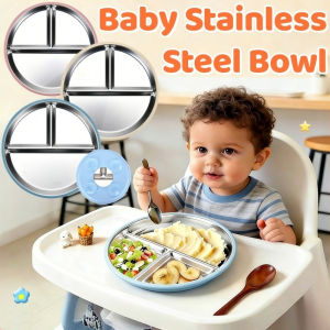 Baby Feeding Bowl Suction Plate Stainless Steel Non Slip Spill Resistant Weaning Toddler Mealtime