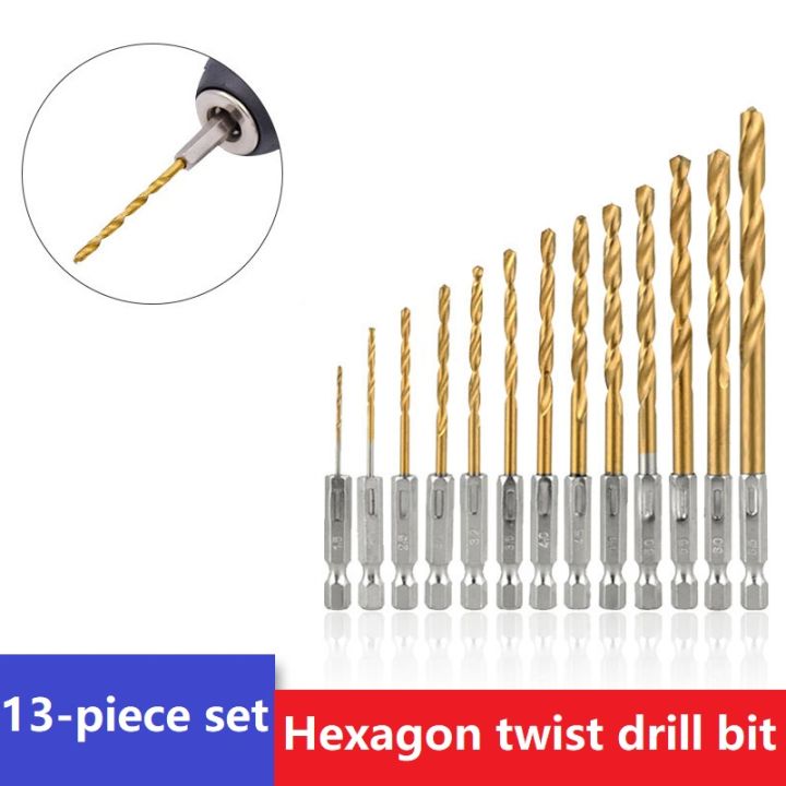 MACXCOIP Hex Shank Drill Bit Set 13Pcs HSS Titanium Twist Drill Bit For - View #2