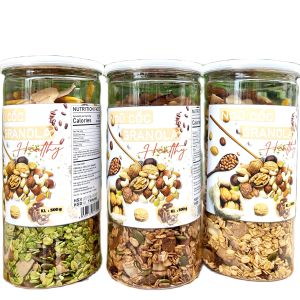 Granola Ăn Kiêng Nhiều Hạt 500gr Ngũ Cốc Ăn Kiêng Không Đường 3 Vị (Tỷ lệ yến mạch 35%)