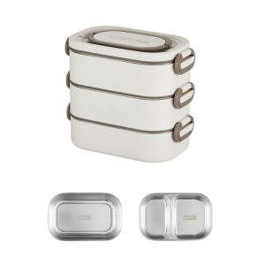 WANGCAI Large Capacity Stainless Steel Lunch Box Insulated Leak-proof Divided Food Storage Container Portable Stackable Multi Layer Lunch Box for Home