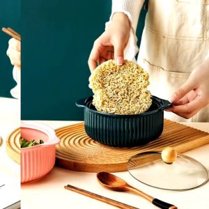 4 Colors 880ml Bake & Serve - Large Ceramic Soup Bowls With Handles Microwave and Dishwasher Safe Pots