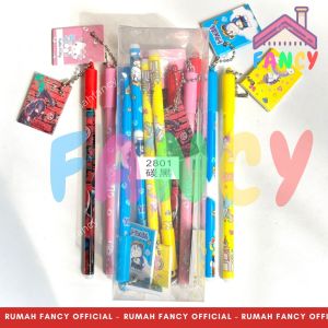 [1 LUSIN / 12 PCS] Bolpen Gel Cetek / Pulpen/ Pena Gel / Buka Tutup + Gantungan BT5 Cermin /  BT5 Penggaris / Kartun Mini Notebook  Karakter Boneka Lucu