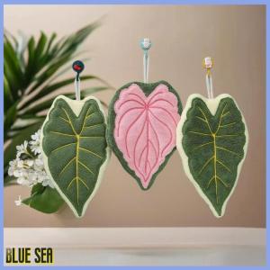 bluesea ผ้าขนหนูเช็ดมือลายใบไม้ปะการังผ้าขนหนูขนนุ่มใช้ทำความสะอาดห้องครัวใช้ในครัวเรือนแบบแขวนในห้องน้ำที่สร้างสรรค์ซับน้ำได้ดี