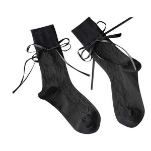 Women Daily Wearing Cloth Sock Casual Soft Bandage Cotton Breathable Solid Color Bows Tie Stocking for Summer Daily