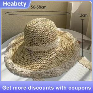 【Heabety】 Lace Lace Hollow Straw Hat For Women Summer Beach Outing Breathable Sun Protection Large Brim Sun Hat
