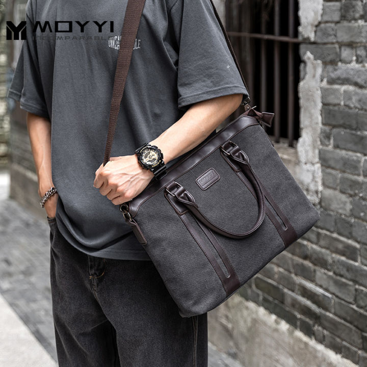 MOYYI Multifunction Canvas Men Bag Fashion Shoulder Bag for Men Business Casual Crossbody