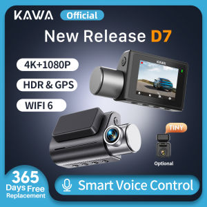 KAWA D7 4K Front and Rear Dash camVideo Recorder 4K WiFi6 Car CameraDVR Tiny Rear Camera for AUTOAPP/Voice Control Dashcam