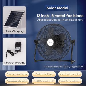 Solar Fan Rechargeable Energy 12inch Solar Fan Kipas Solar Fan Outdoor Solar kipas camping kipas meja Lantai