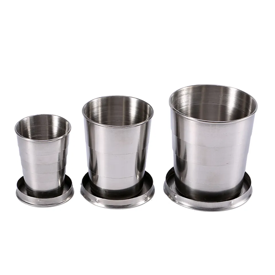thumbnail image 2 of Stainless Steel Folding Cup Travel Tool Kit Survival EDC Gear Outdoor Sports Mug 2 of 11