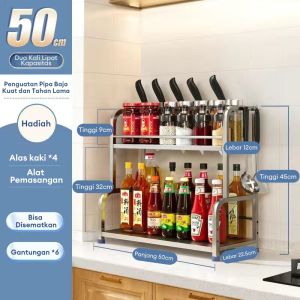 Rak Bumbu Susun 2 3 Tingkat Stainless Steel Organizer Penyimpanan Rempah Rempah