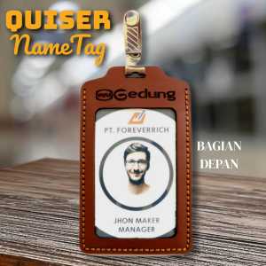 Id Card Penjepit Saku / Name Tag Holder Free Custom Logo & Nama Kulit Aslii Garut Quiser Nametag