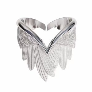 GENENIC Alloy Wings Ring Silver Gothic Punk Adjustable Ring Trendy Creative Retro Open Ring Women