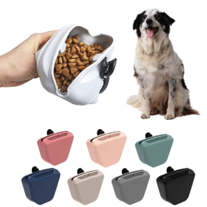Dog Treat Bag Grade Silicone Portable Puppy Treats Pouch with Waistband Clip Magnetic Seal for Walking Hiking