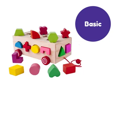 Iskiddo Kids Baby Wooden Stacking Activity Cube Blocks Shape Color Sorter Matching Train Baby Walker