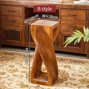 เก้าอี้สตูลบิดไม้เนื้อแข็ง เก้าอี้สตูลในห้องนั่งเล่น  เก้าอี้แกะไม้จริง เก้าอี้ทรงบิด ใช้วางของตกแต่ง หรือวางแจกันดอกไม้