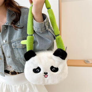 Beg Bahu Panda Cute Plush Shoulder Bag Soft Bamboo Panda Crossbody Bag GirlsTravel Outing Handbag