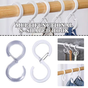 8Pcs Plastic S Shaped Hook Windproof Hooks with Safety Buckle Coat Towel Hook Household Storage Hook