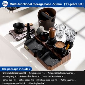 BINCOO Coffee Tamper Set Woodgrain Base Constant Force Powder Press Hammer Powder Espresso Utensils Storage Base Set 51MM/58MM