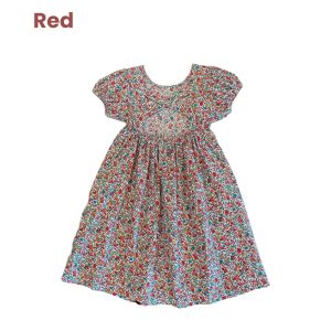 Retail Ministry Pawfect Square Girls Flower Dress With Puff Sleeves and Hollow Back