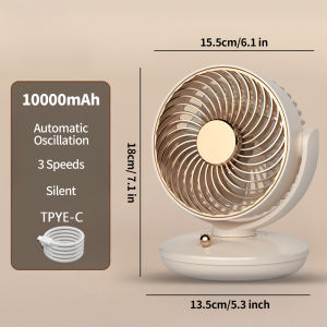 Camping Fan Portable Desk Fan Rechargeable USB 10000mAh Large Battery 3 Speeds Auto Oscillating Fan Silent Table Fan Strong Wind for Outdoor Office