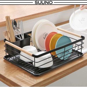 SUUNO Dish Rack Drainer Single Layer Dish Drainer Multipurpose Drain Water Sink Rack Dish Rack Storage Japanese Style 2KG Waterproof Organizer Shelf Tray Bakul Rak Accessories Tool Kit Set System Device