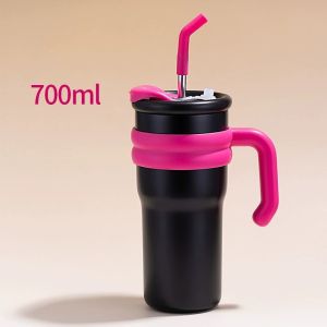 850ml Insulated Cup Cartoon Stainless Steel Straw Tumbler with Handle Large Capacity Travel Mug Car Coffee Cup
