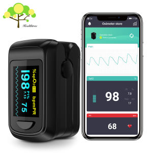 Health Tree Bluetooth Finger Pulse Oximeter Oxymeter Fingertip Blood Oxygen Heart Rate Monitor Connetable to Phone SpO2 Meter High Definition OLED Screen Finger Clip Oksigen darah with Free Batteries