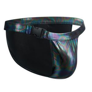 Briefs For Men Faux Leather Shining Side Buckles Swimming Trunks Fitness Exercises Beach Surf Swimwear