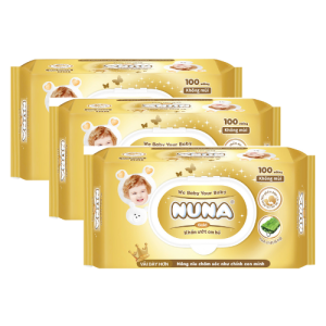 Combo 3 Bao Khăn Giấy Ướt Em Bé Nuna Gold 100 miếng/bao (Vải Dày Hơn)