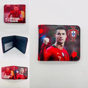 กระเป๋าสตางค์พับสองทบสีการพิมพ์ผู้เล่นฟุตบอลโลกกระเป๋าสตางค์ Dompet Koin Colorfast ของขวัญแฟนหนุ่ม Messi Ronaldo De Bruyne Neuer Mbappe Neymar
