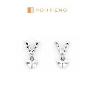 Poh Heng Jewellery 18K V Shape Earrings In White Gold [Online Exclusive]