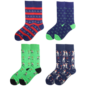 Colorful Golf Patterned Sport Socks Middle Calf Height Cotton Blend Breathable Athletics Socks for Outdoor Activity