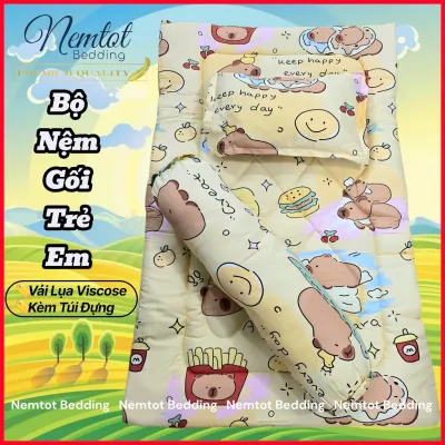 ☀️MẪU MỚI☀️Bộ Nệm Bé Đi Học (Kèm Gối Ôm) + Tặng Túi Đựng Vải Lyocell Viscose Mềm Mát_Nemtot Bedding