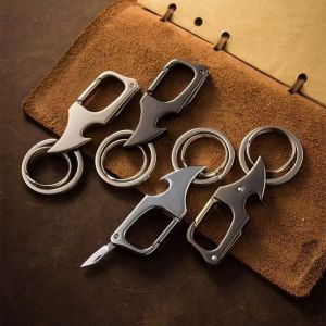 Mens Multi-function Metal Keychain Bottle Opener Keyring Foldable Mini Car Key Holder Anti-loss