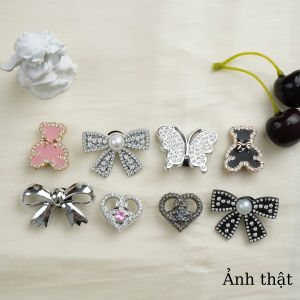 Bộ 8 Sticker Charm 3D chủ đề Nơ và gấu nhựa cứng gắn Dép Sục Cá Sấu MayTo JB-389