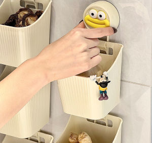Multi-purpose Suction Cup Kitchen Storage Box Wall-mounted Small Hanging Basket Of Ginger And Garlic Washstand Storage And Hanging Basket