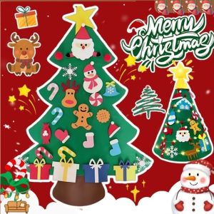 DIY 3D Felt Christmas Tree Wall Hanging With LED String Home Christmas Decorations Kids Xmas Gift