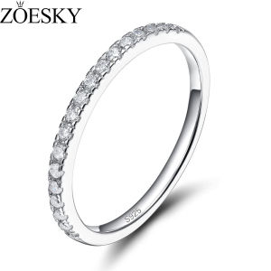 ZOESKY 2mm 925 Sterling Silver Wedding Band Cubic Zirconia Half Eternity Stackable Engagement Ring Size 4-10