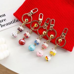 GENENIC dây chuyền hình chuông Móc chìa khóa maneki neko đeo ba lô Hợp kim dây chuyền mèo may mắn Độc đáo Trang trí túi Móc chìa khóa hoạt hình Trẻ em