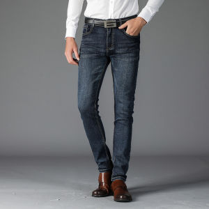 Fashionable mens pants plus-size mens trousers trendy spring and autumn popular stretch jeans mens light business slim straight pants