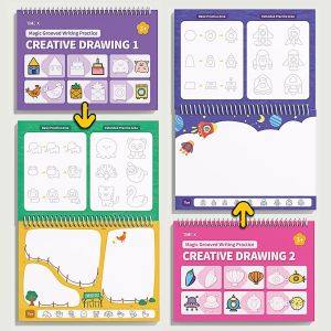 TIME X Magic Grooved Writing Practice Books Reusable 3D Groove Handwriting Practice Workbooks for Kids Ages 3-8 Large Preschool Writing Books with Disappearing Ink for Kids 5-7 (Practice 6-Books)