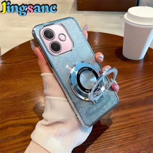 Jingsanc vỏ điện thoại mạ mềm cho Oppo A5 Pro 5g với khung xoay long lanh Vỏ chống sốc rõ ràng Ốp lưng A49-4