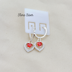 FLORA 0433B - Bông tai bạc ta hình trái tim đính đá màu hồng trắng đỏ dành cho bé gái